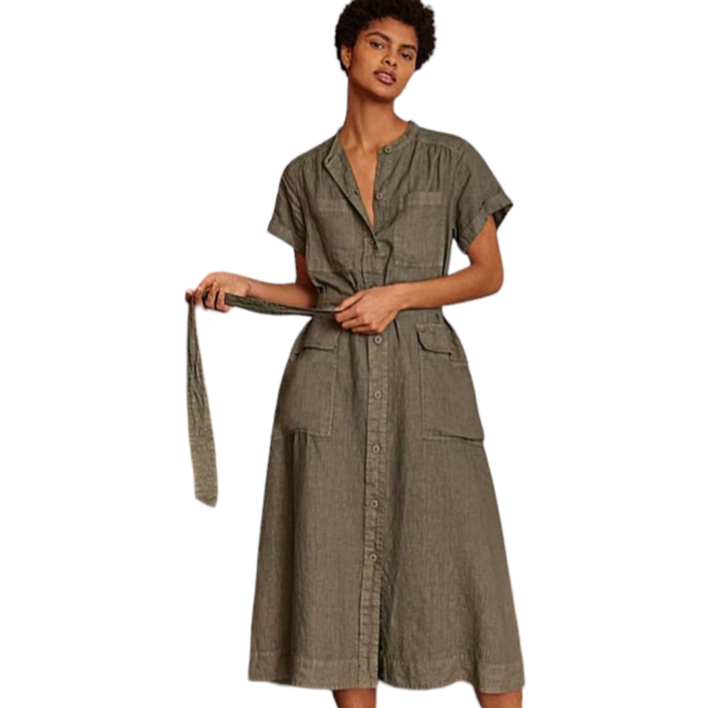 Wrap London Linen Belted Utility Midi Shirt Dress Sz US 8 NWOT